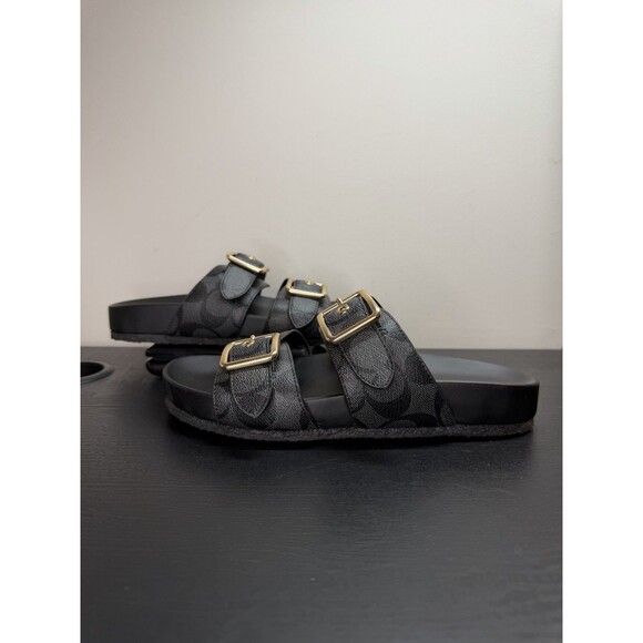 COACH Allanah Sandal Black Gold Buckles Women’s Sz 6B CK412 - Picture 4 of 12